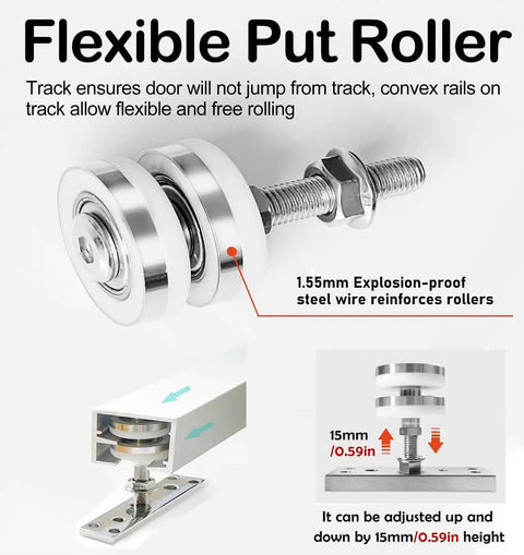 Heavy Duty Bifold Closet Door Hardware Kit Fits 48 To 96 Inch Tracks Folding Door Set for smooth operation with flexible rollers.