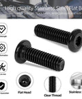 M6 X 16mm Flat Head Socket Cap Screws Set In Stainless Steel 304 With Black Coating shown in close-up with clear thread detail