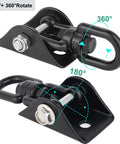 Heavy Duty 360 Degree Swivel Porch Swing Hanging Kit Built For 1200 Lb Capacity Stainless Steel Hanger Perfect For Hammocks Chairs And More Includes 2 Hangers Screws Bolts And Hooks For Quick Setup showing black swivel mechanism with bolts
