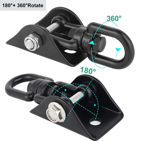 Heavy Duty 360 Degree Swivel Porch Swing Hanging Kit Built For 1200 Lb Capacity Stainless Steel Hanger Perfect For Hammocks Chairs And More Includes 2 Hangers Screws Bolts And Hooks For Quick Setup showing black swivel mechanism with bolts
