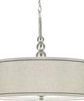 Casual 3 Light Pendant In Brushed Steel Finish, Modern Sleek Ceiling Light For Living Room, Hallway, And Foyer, with drum shade