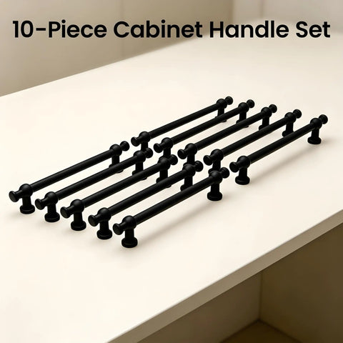 10 Pack 5 Inch Cabinet Pulls Matte Black Zinc Alloy Handles For Kitchen Cabinets Dresser Drawers Closets Easy Install No Drilling Required Sleek Modern Hardware on a table