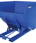 Built Tough Heavy Duty Steel Self Dumping Hopper With Smooth Auto Bump Action For Forklifts 4 Cubic Yard Roll Off Debris Cart angled view.