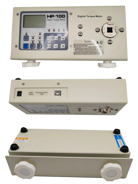 Pro Grade Digital Torque Meter Portable Torsion Tester With LCD HD Display Easy Read Controls Peak And Tracking Modes Three Unit Options Torque Wrench Size Compatible For Screws And Fasteners 100 Kg Capacity 10 Nm Dynamometer, front and side views