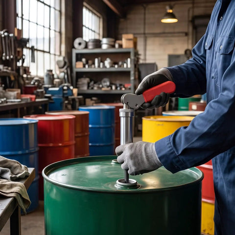 Dope Spring Plunger Tool For 0.158 In Steel Drum Fasteners With Precision Fit And Ergonomic Grip being used on a green steel drum.