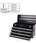 Heavy Duty 21 Inch Freestanding Tool Chest With Auto Locking Ball Bearing Slides Hella Spacious Utility Cabinet For Rolling Workspaces Solid Carry Handle And Secure Lock System Matte Black Finish showcasing 6 drawers and dimensions.