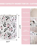 Foldable Laundry Basket Hamper With Handles, Portable Tall Collapsible Canvas Bin With Waterproof Lining, Floral Pink Nursery Design