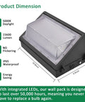 Beefy 120W LED Wall Pack Light With Dusk To Dawn Photocell, 15600 Lumens, product dimensions and features illustration