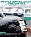 Smartphone displaying charging app next to car charger showcasing Level 2 EV Charger With WiFi App And Plug In And Go 48 Amp Hardwired Or 38 MPH On NEMA 14 50 Plug 25 Foot Cable ETL Certified J1772 Connector Home EVSE Car Charging Station For Fast At Home EV Charging capability.