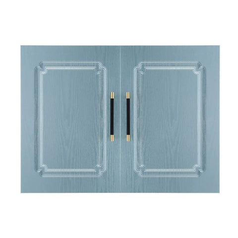 Blue cabinet with Slick Bar Cabinet Handle Pull Dope 6 Inch T Bar Solid Copper With Brushed Satin Gold Brass Finish And Electroplated Matte Black