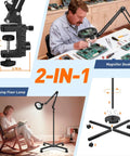 2-in-1 magnifier lamp; desk mount for circuit board work, floor use for reading; 12x Large Floor Magnifying Glass With Light And Stand For Up Close Work.