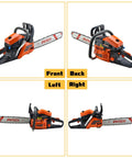 Beast 60cc Gas Chainsaw With 20 Inch Bar For Firewood Cutting And Tree Felling Pro Grade Handheld Two Cycle Petrol Saw Front and Side Views