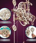 Aero Clock Wooden 3D Puzzle With Pendulum Gravity Powered Clock Kit For Adults And DIY Buffs Build Your Own Desk Or Wall Clock Gift For Christmas And Holiday Home Office Decor, featuring detailed gears and a hot air balloon detail.