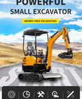 Compact Hydraulic Mini Excavator For Farm Work And Landscaping Small Crawler Digger on road with mountains and blue sky