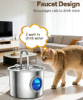 Cat approaching No Brainer Cat Water Fountain In Premium 304 Stainless Steel With 2.2L Detachable Tank Easy To Clean Automatic Pet Fountain