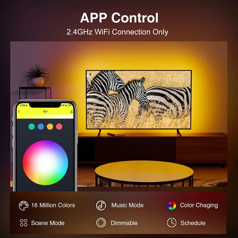 Smart TV LED Backlight Strip 9.2Ft RGB Mood Lighting With WiFi App Control Works With Alexa And Google Home Music Sync 16M Colors