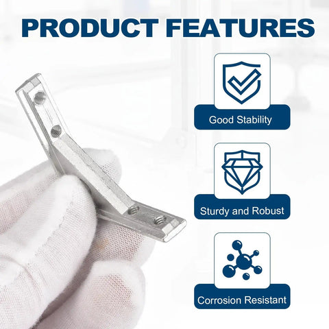 8Pcs L Shape Corner Bracket Set For 2020 Series Aluminum Extrusion in hand showing zinc alloy material and stability features.