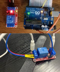 Ten Pack 5V Relay Module With Optocoupler Isolation connected to Arduino board and cables