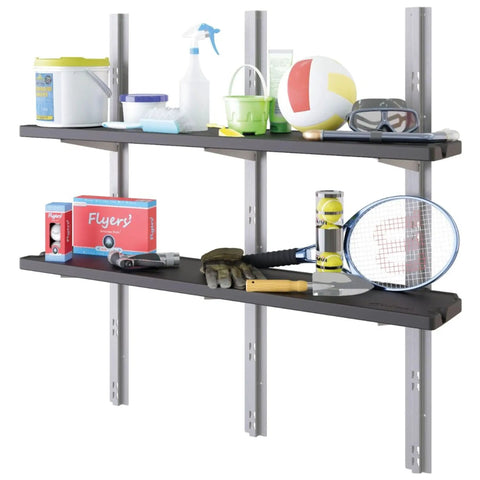 Two Shelf Wall Mounted Storage Shelving System Built From Heavy Duty Resin For Outdoor Sheds Space Saving Organizer for tools and gear