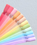 Various nails painted with J27 Piña Colada Jelly Gel Nail Polish Sheer Pastel Yellow HEMA Free Soak Off UV LED Gel Polish