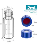 Top Drawer 2ML Clear Borosilicate Glass Autosampler Vials With No Fuss 9 425 Screw Threads For Bulletproof GC And HPLC Laboratory Testing 100 Piece Bulk Pack showing clear vial and blue screw cap