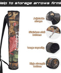 Adjustable Back Archery Quiver Holder For Compound And Recurve Bows with padded strap and camo design, holds 30 arrows.