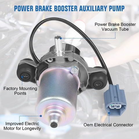 Front view of brake vacuum pump assembly for power brake booster; blue OEM electrical connector visible.