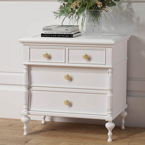 White dresser with Gold Cabinet Knobs Set, Round Brushed Brass Zinc Alloy Hardware for Dresser Drawer Cupboard, 25 Pack