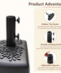 Beefy Heavy Duty Water Or Sand Fillable Patio Umbrella Base Stand With 73 Pound Weight Wall Mounted And Adjustable Fit, close-up view