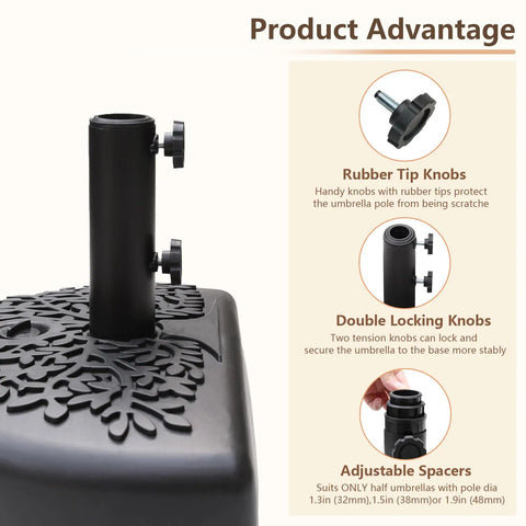Beefy Heavy Duty Water Or Sand Fillable Patio Umbrella Base Stand With 73 Pound Weight Wall Mounted And Adjustable Fit, close-up view