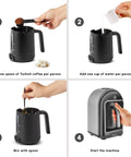 Instructions for using the Boss-Grade Turkish Coffee Maker For Five Cups With Ember Mode And Automatic Temperature Control.
