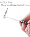 Hand holding 2 Piece Spiral Vegetable Cutter And V Shape Carving Tool Set Handheld Stainless Steel Kitchen Tools For Dope Food Decoration