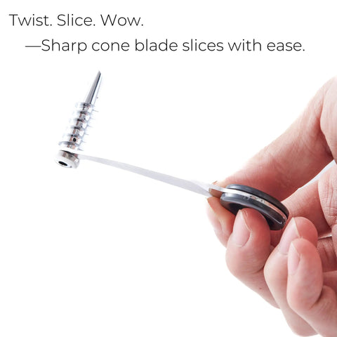 Hand holding 2 Piece Spiral Vegetable Cutter And V Shape Carving Tool Set Handheld Stainless Steel Kitchen Tools For Dope Food Decoration