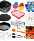 17 Piece Must Have Kickass Air Fryer Accessory Kit For 7 Inch Square Pans And Racks With Cake Pan Pizza Pan Skewers Holder Silicone Mat
