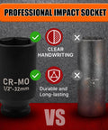 Deep Impact Socket 22mm For One Half Inch Drive, CR-MO 6 Point Metric Socket With Black Phosphoric Acid Coating comparison