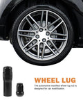Heavy Duty 21 Piece Steel Wheel Lug Nuts With Anti Theft Hex Design Badass Wheel Lock Killer Grip For Hassle Free Car Wheel And Tire Swap close-up of installed black steel wheel lug nut on alloy wheel.