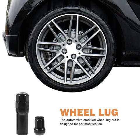 Heavy Duty 21 Piece Steel Wheel Lug Nuts With Anti Theft Hex Design Badass Wheel Lock Killer Grip For Hassle Free Car Wheel And Tire Swap close-up of installed black steel wheel lug nut on alloy wheel.