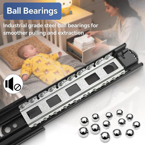 12 Inch Push To Open And Soft Close Drawer Slides With Full Extension 1 Pair 2 In 1 Push To Open Mechanism No Slam Quiet Soft Close Dampers in black steel