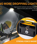 6000mAh Magnetic Work Light Rechargeable With 4000 Lumen IP65 Waterproof shown installed under metal beam with strong magnet base