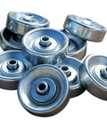 Gotta Love These Heavy Duty Zinc Plated Steel Skate Wheels For Flow Rails! Durable roller bearing design for smooth operation.