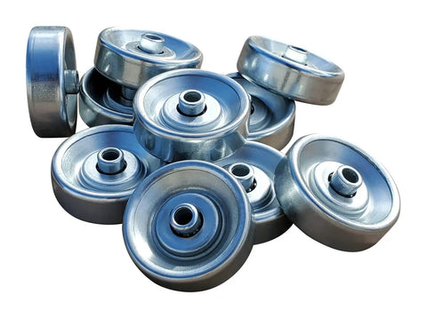 Gotta Love These Heavy Duty Zinc Plated Steel Skate Wheels For Flow Rails! Durable roller bearing design for smooth operation.