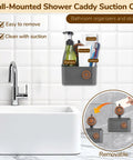 Removable Waterproof Shower Organizer With Drainage, Suction Cup Storage Shelf For Inside Shower, shown holding toiletries.