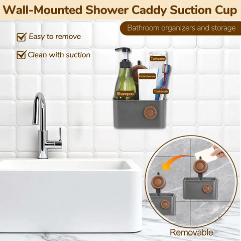 Removable Waterproof Shower Organizer With Drainage, Suction Cup Storage Shelf For Inside Shower, shown holding toiletries.