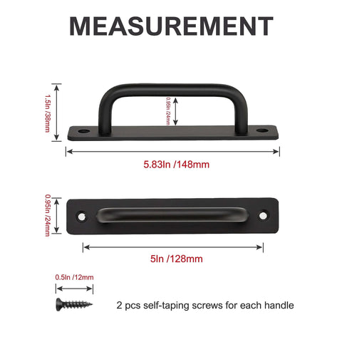 Four Pack Barn Door Handles Black Zinc Alloy Sliding Door Pulls with Plate, 5 Inch Hole Center, Overall Length 5.83 Inch, Rust Resistant.