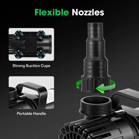 VIVOSUN black 100W 1800 GPH submersible pond pump with portable handle and suction cups