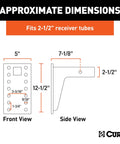 Diagram of Two And A Half Inch Receiver Mount For Beefed Up Pintle Hook And Ball And Pintle Combos With Six Position Height Adjustment.
