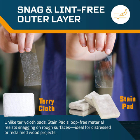Slick Double Thick Stain Applicator Pad For Wood Finishes And Gel Coating With High Capacity Foam Core shown with tear-resistant outer layer.