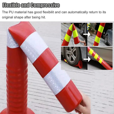 Top Shelf Traffic Delineator Posts With Hella Bright Reflective Strips, Heavy Duty PU Plastic Road Guide Markers For Construction Zones And Parking Facilities, Zero Hassle Six Pack Set