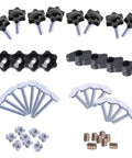 48 Piece T Track Bolts And Knobs Kit For Woodworking Jigs And Fixtures One Quarter Inch By Twenty T Bolts And Star Knobs Easy DIY Hardware displayed
