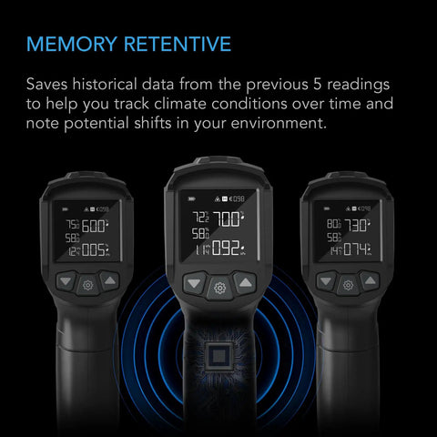 Display screens of Leaf VPD And Temperature Meter, Handheld Environmental Monitor For Home Grow Setups with data readings.